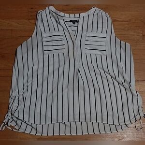 Women's Cocomo Woman Sleeveless White Black Stripe Top Partial Button Size 3X